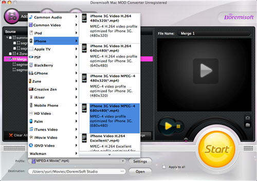 Convert mod files to MPEG/MP4/MPG/AVI/DVD on Mac.